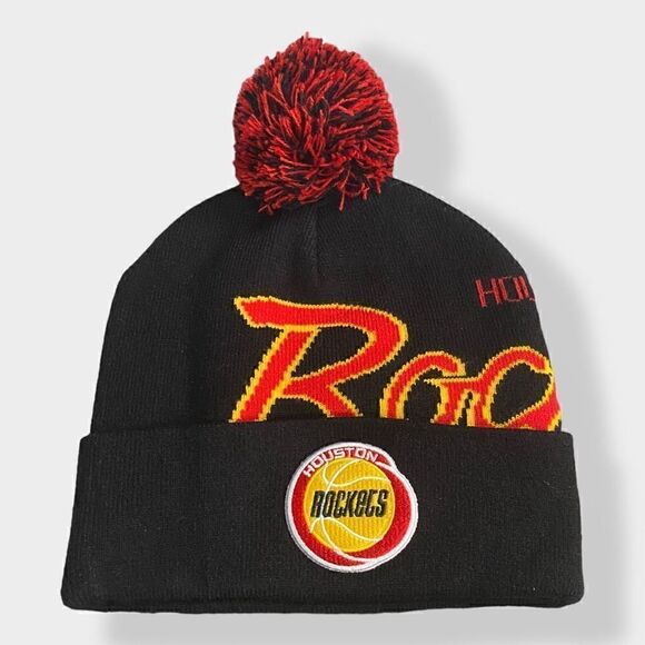 Mitchell & Ness NBA Houston Rockets Script Burst Knit Pom Beanie Brand New (a) - Picture 1 of 8